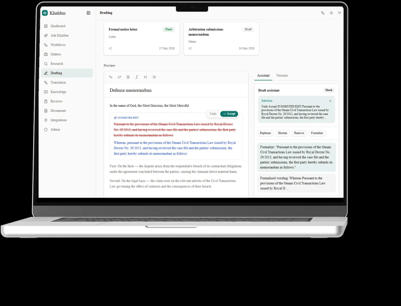 Drafting assistance, producing a document section that the lawyer then edits.