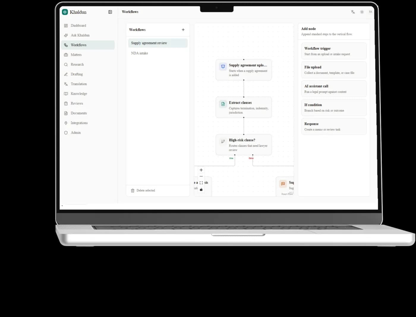 The workflow builder, where a firm configures an agent for a repeatable task.