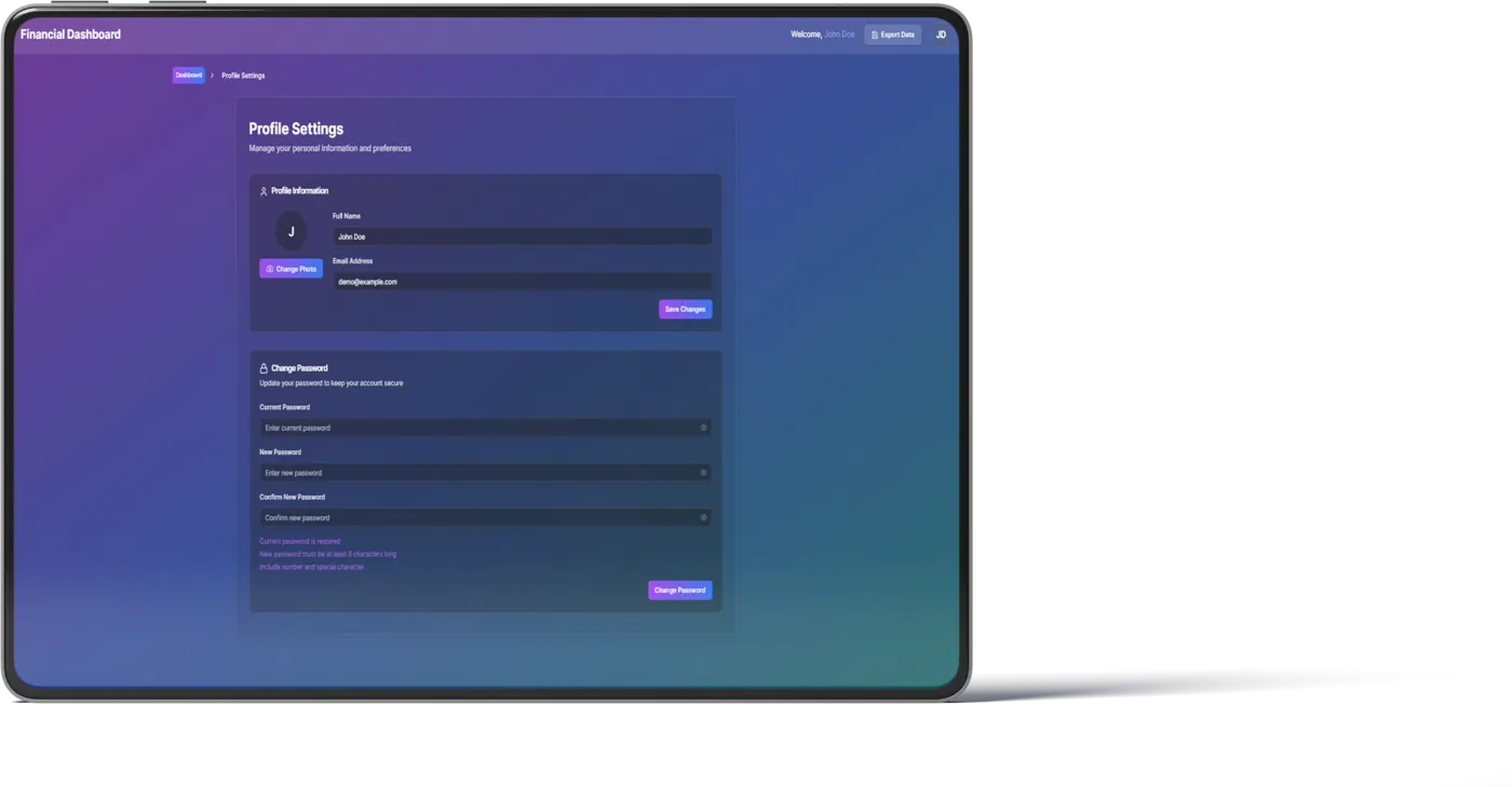 A profile and account settings screen.
