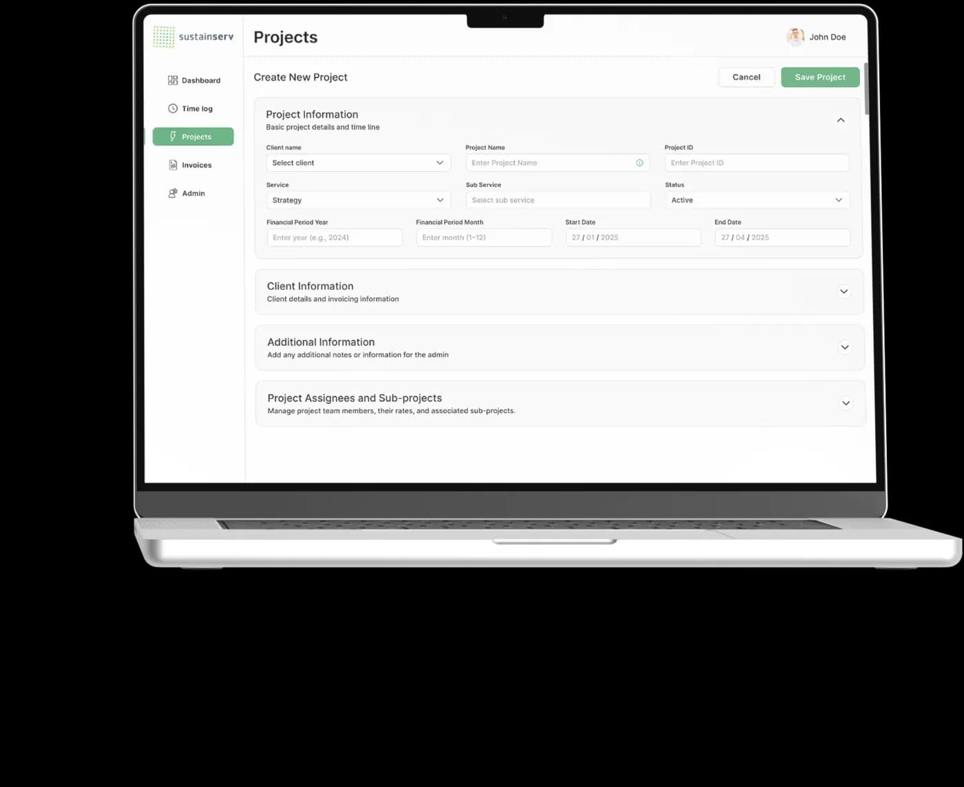 A project record with its budget, committed spend and the invoices attached to it.