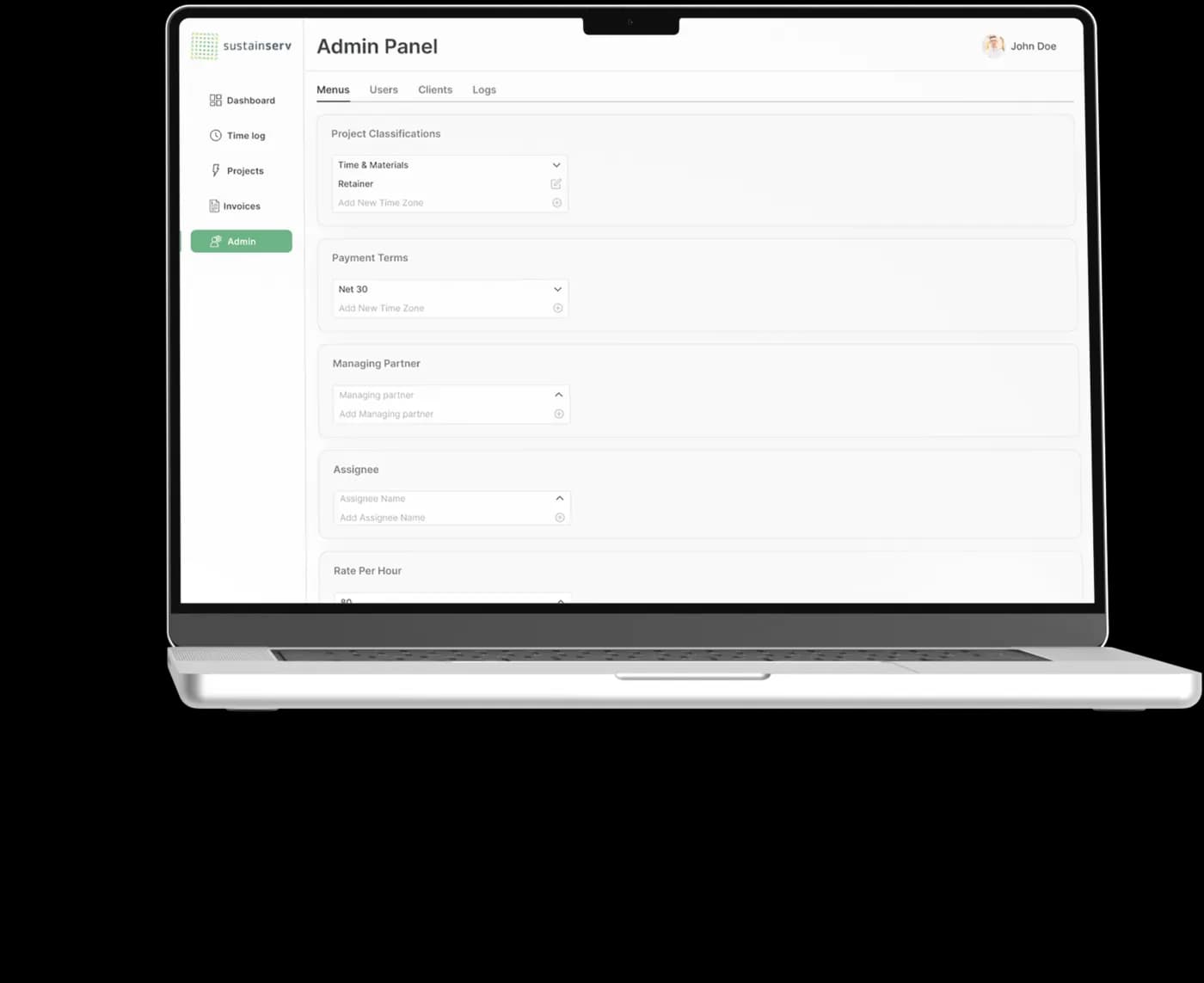 The administration area for roles, approval routing and account settings.