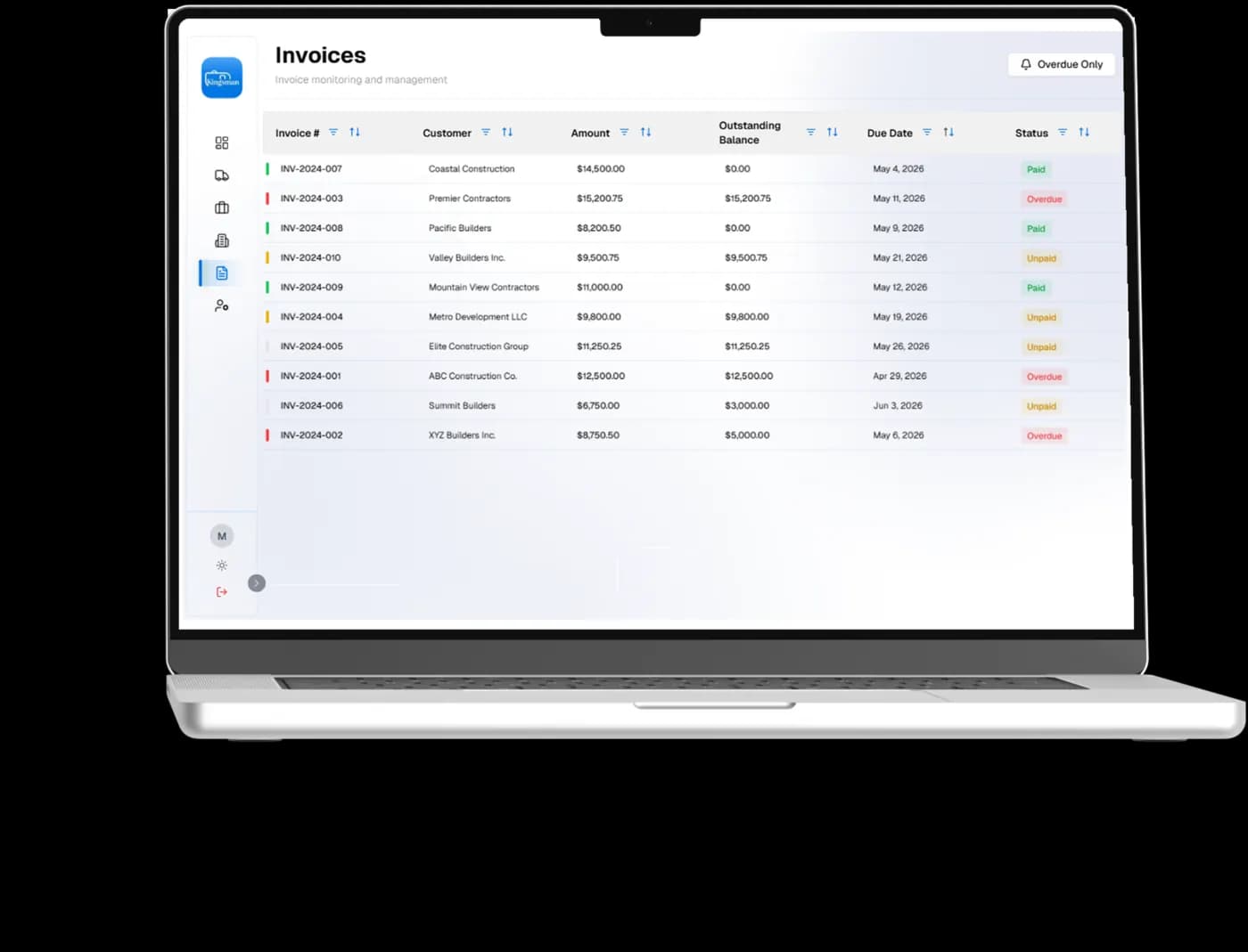The invoice list, connecting billing back to the jobs that generated it.